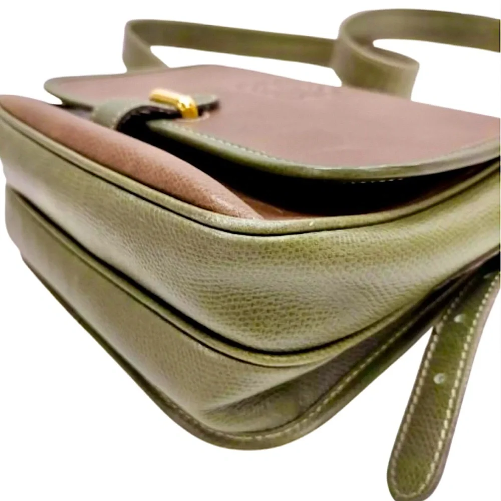 LOEWE Brown Green Leather Single Flap Shoulder Bag UNISEX